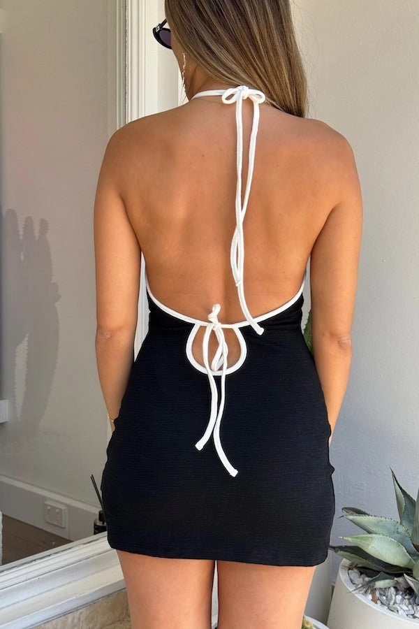 Charlie Mini Dress Black/White Smooth Shape Chill Lines