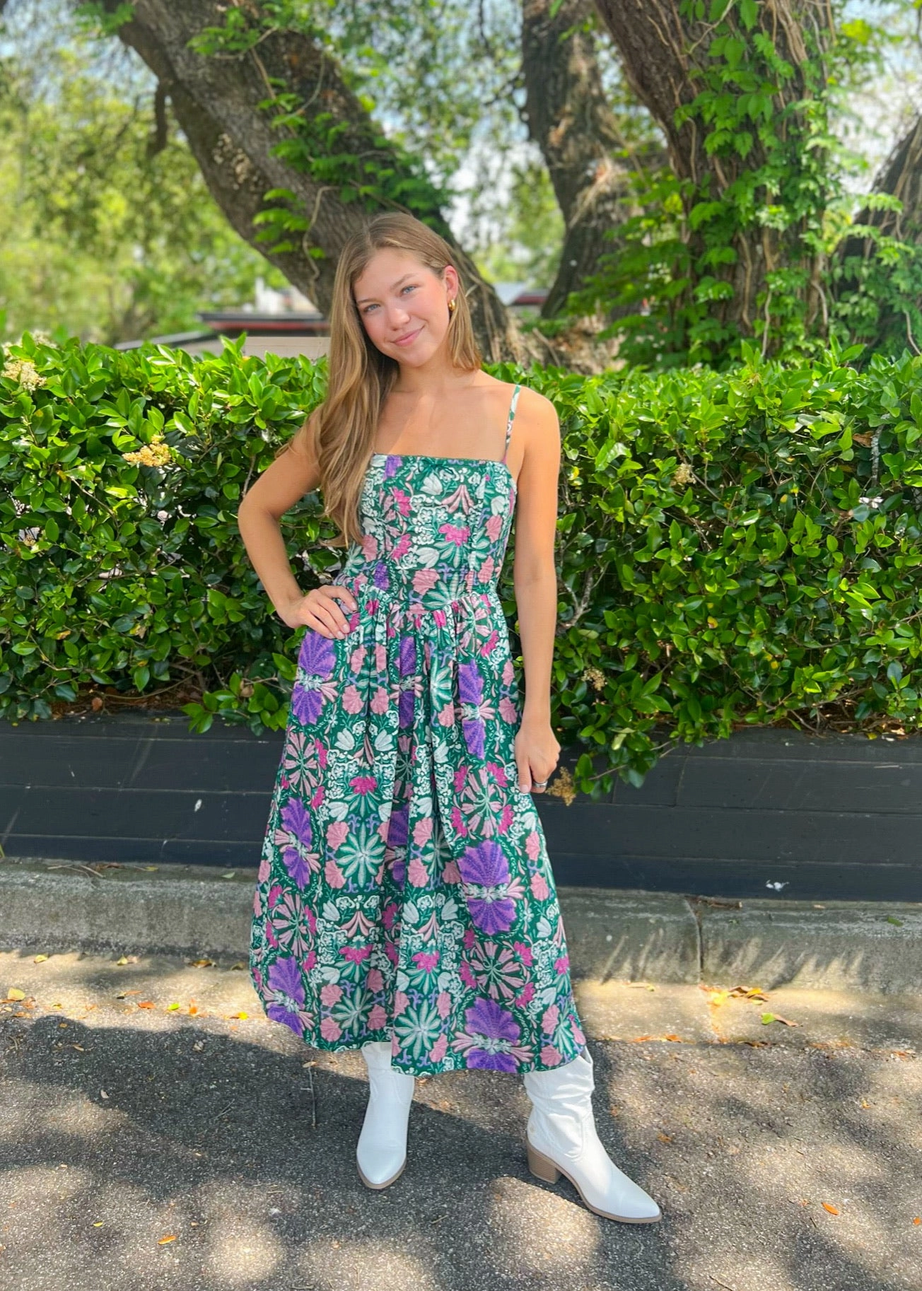CATHERINE FLORAL OPEN-BACK MIDI DRESS Insulating-Lining