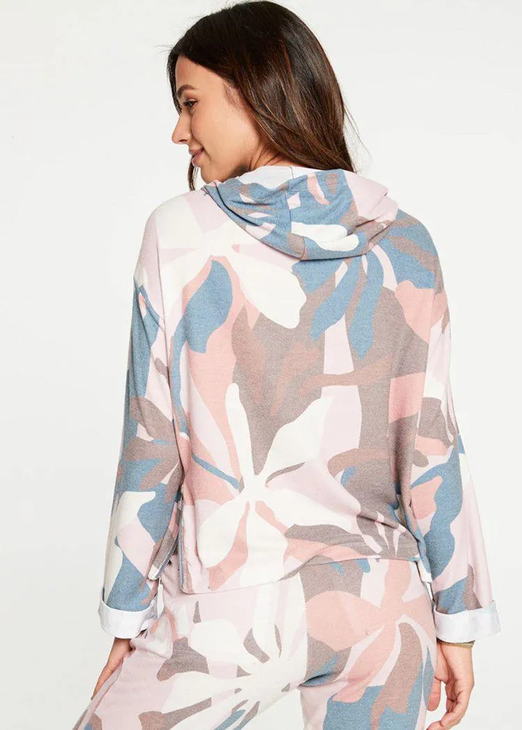 Chaser  "Love Knit" Floral Camo Side Zip Hoodie