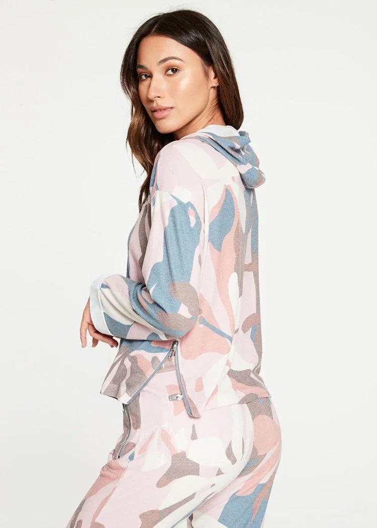 Chaser  "Love Knit" Floral Camo Side Zip Hoodie