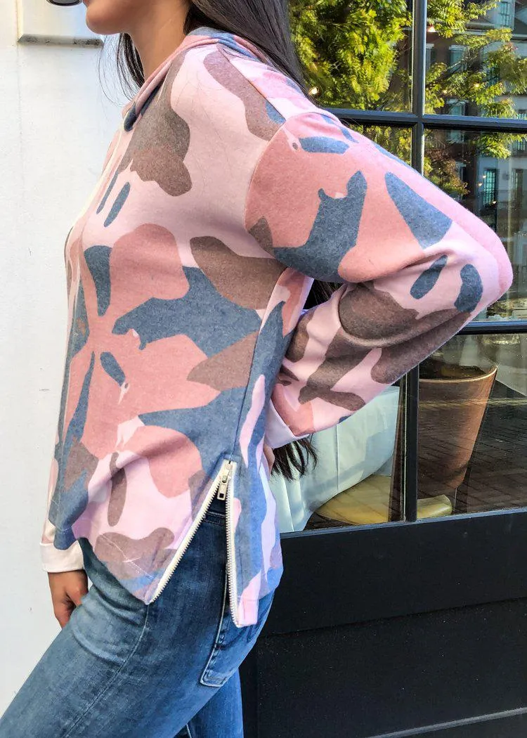 Chaser  "Love Knit" Floral Camo Side Zip Hoodie