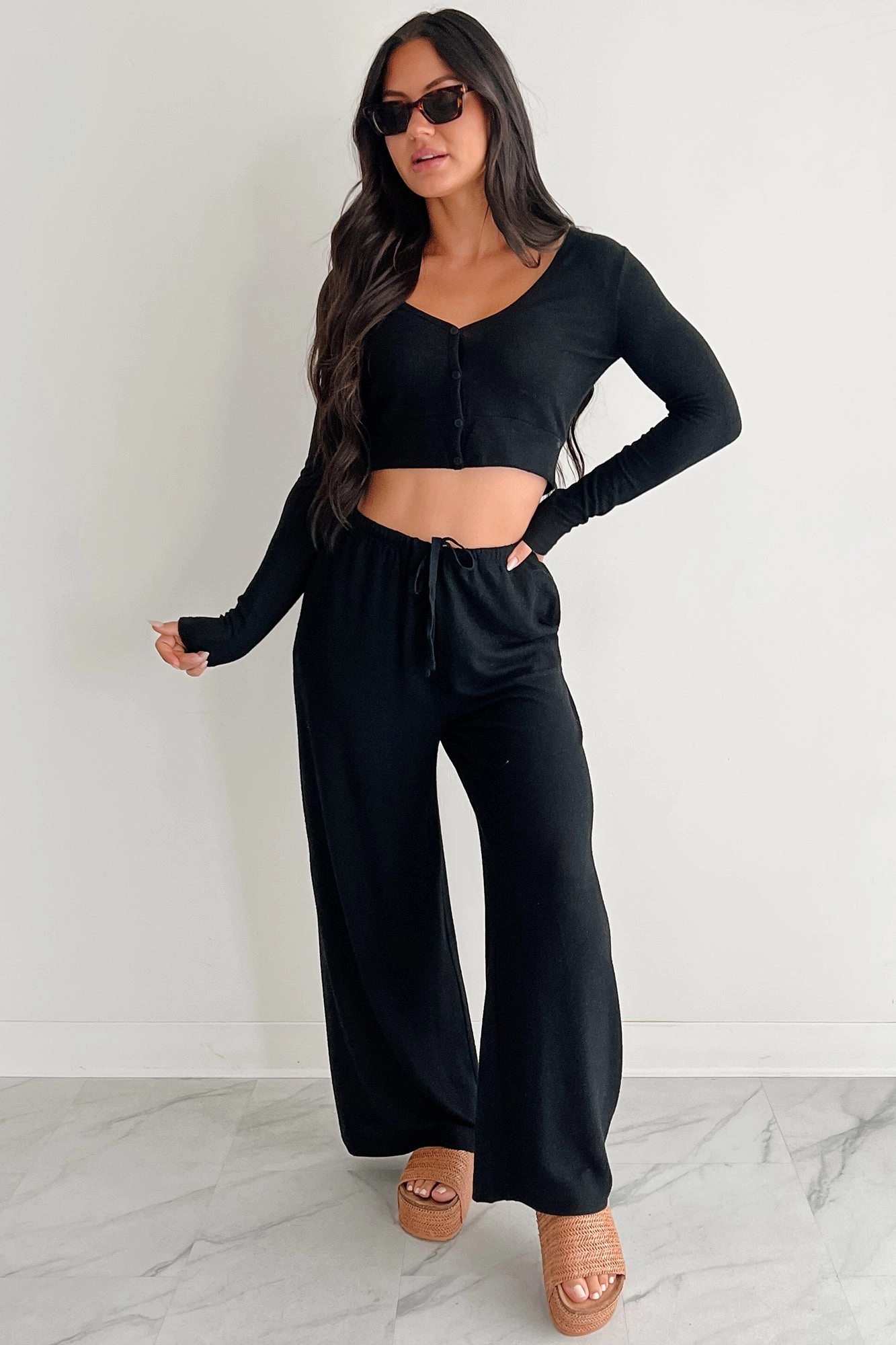 Reinforced Seams Chasing Calm Relaxed Wide Leg Pants (Black)