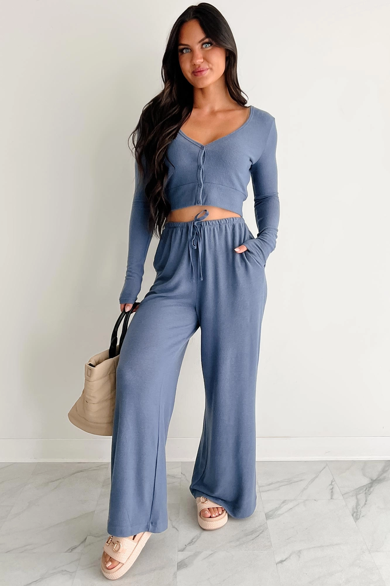 Heat Dissipating Seamless Technology Chasing Calm Relaxed Wide Leg Pants (Dusty Navy)