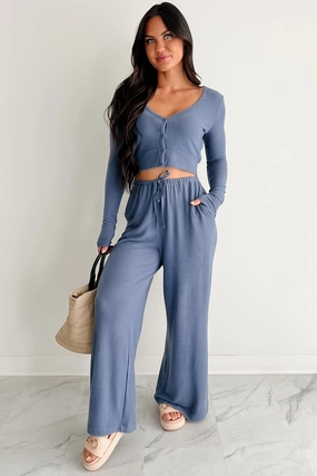 Secure Waistband Day Hike Chasing Calm Relaxed Wide Leg Pants (Dusty Navy)