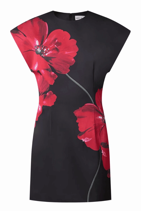 Chaya Mini Poppy Print Black Base Comfortable Waist Design garden party