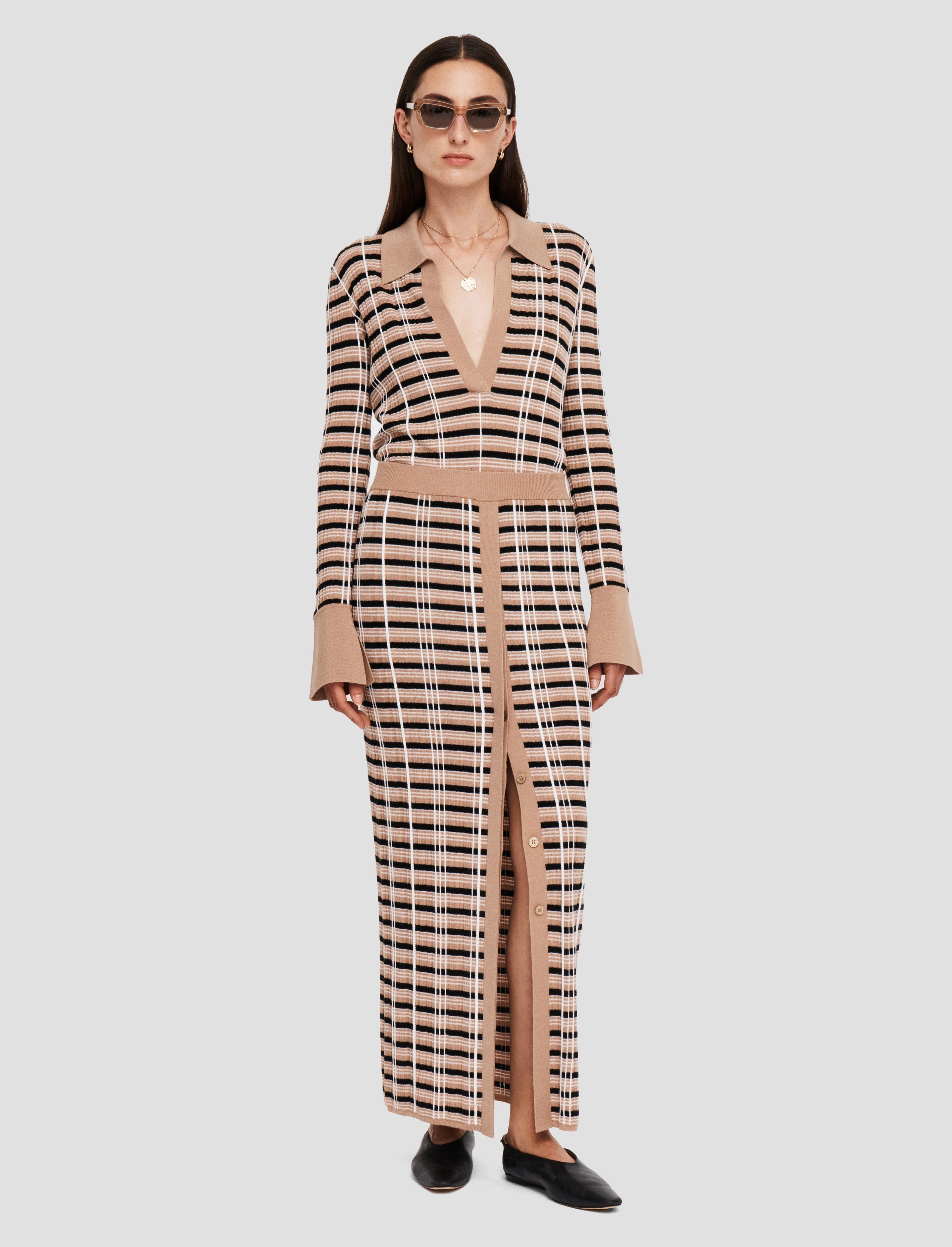 Check Wool Silk Skirt Elevated Casual