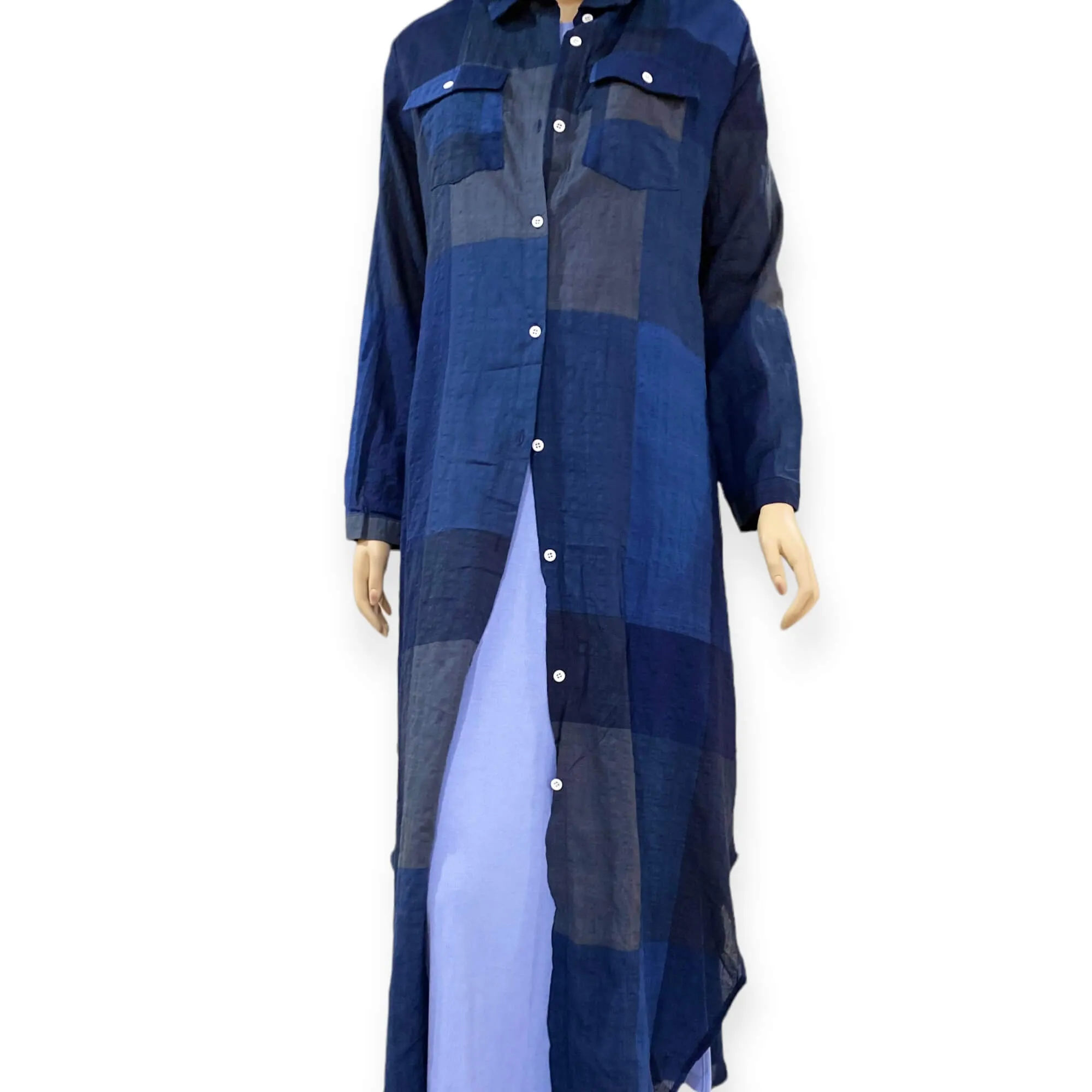 Checkered Long Sleeve Button Down Maxi Shirt Dress