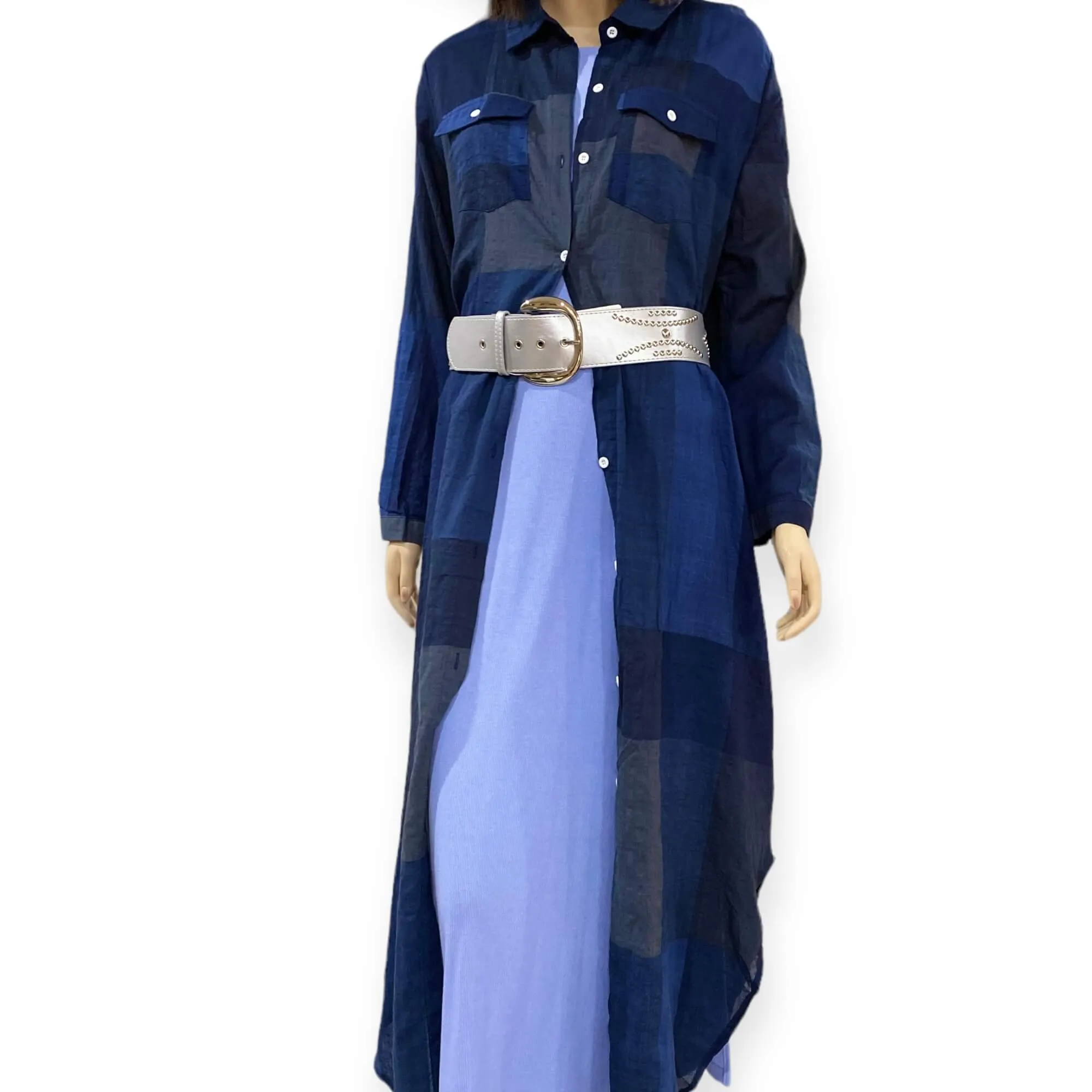 Checkered Long Sleeve Button Down Maxi Shirt Dress