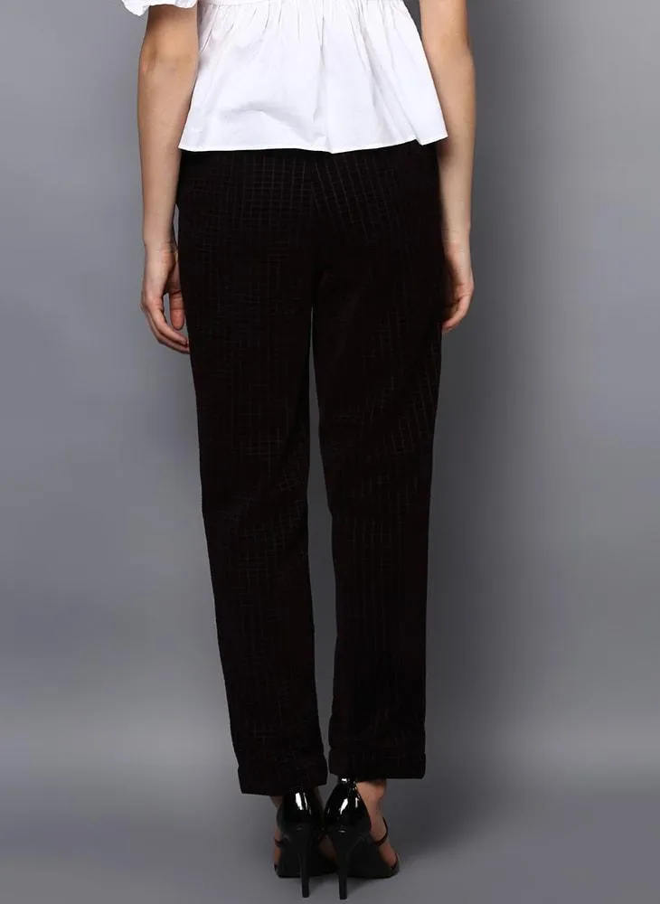 Checkered Velvet Flared Trousers