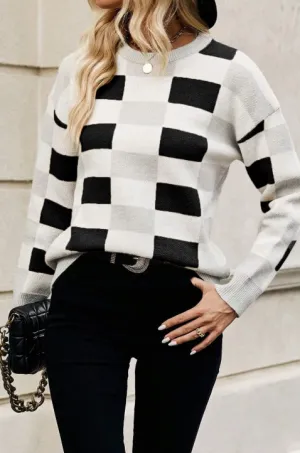 Chic Checkered Knit Sweater