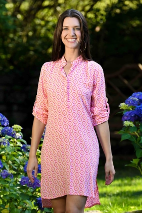 Cozy Layers Cozy and Comfortable Day Tripper Dress / Orange & Pink Tiles