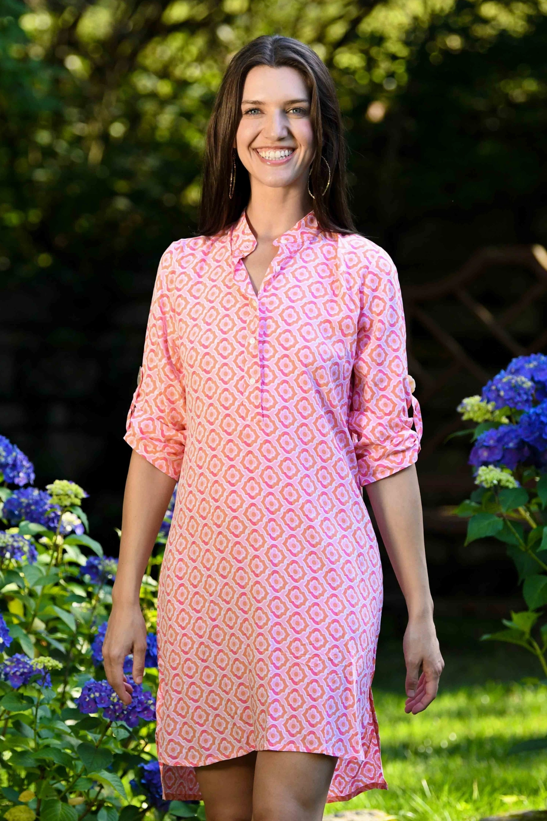 Cozy Layers Cozy and Comfortable Day Tripper Dress / Orange & Pink Tiles