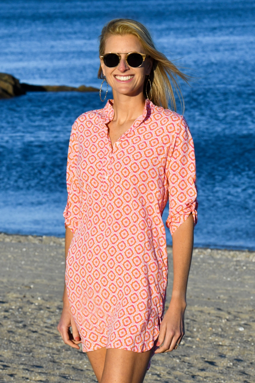 Day Tripper Dress / Orange & Pink Tiles Polished Finish Casual and Smart