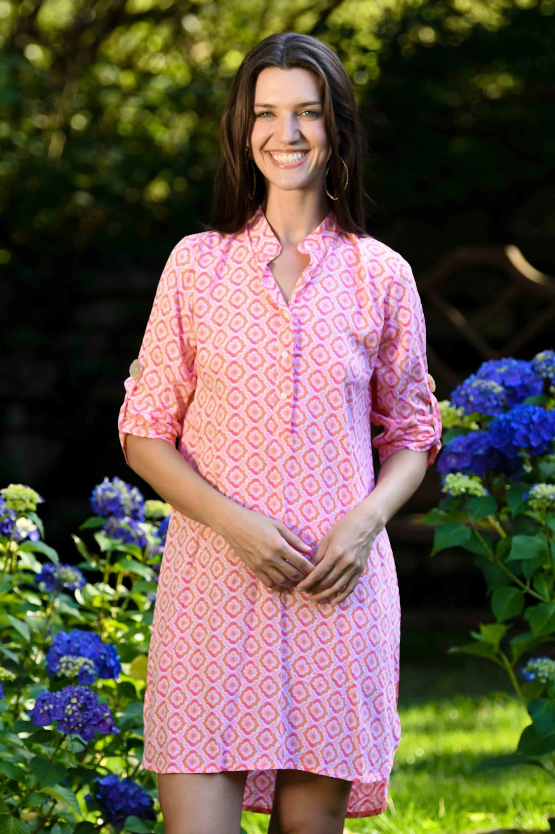 Classic Layers Feminine Look Day Tripper Dress / Orange & Pink Tiles