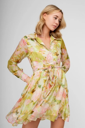 Clean Outfit Luxe style SAZAN PRINT LIME DRESS