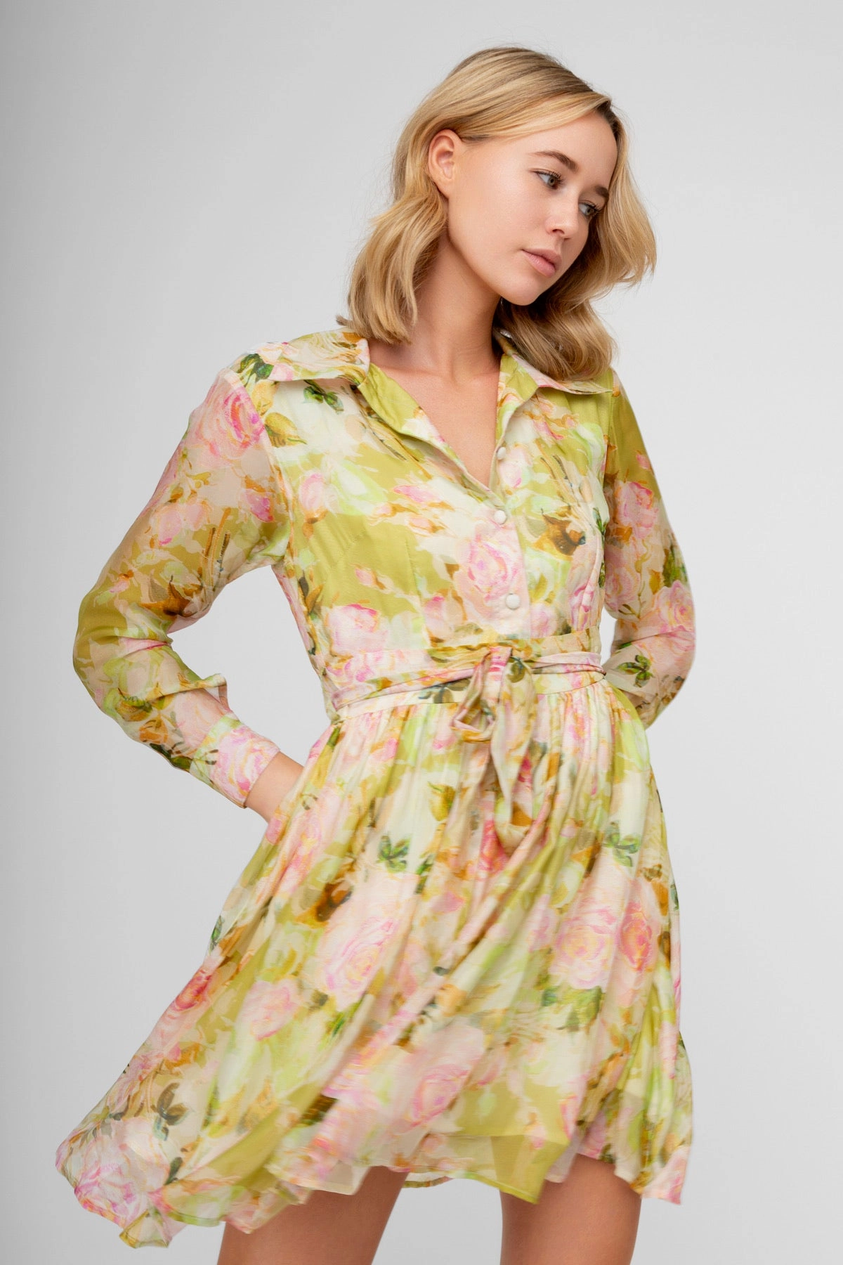 SAZAN PRINT LIME DRESS Petite friendly