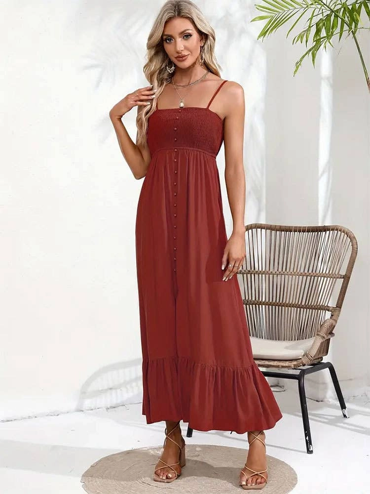 All Fit BUTTONS ADORN A SLIT HALTER DRESS_CWDMD1719