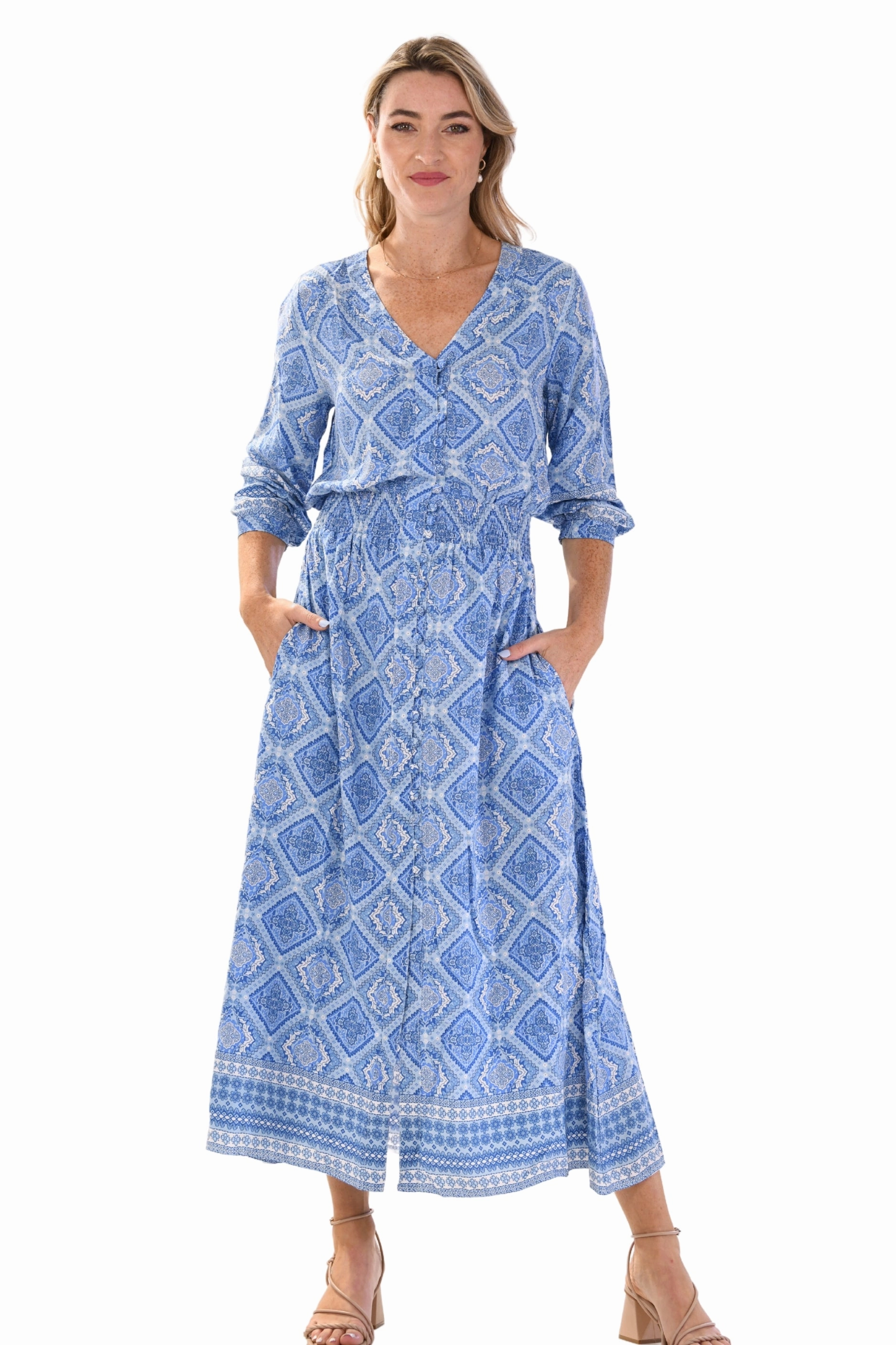 Elegant Fit Kelsey Dress / Sky Blue Diamond