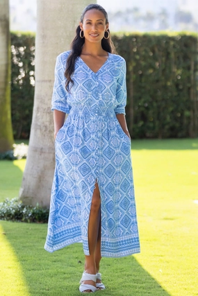 Elegant Waistband Airy Feel Kelsey Dress / Sky Blue Diamond