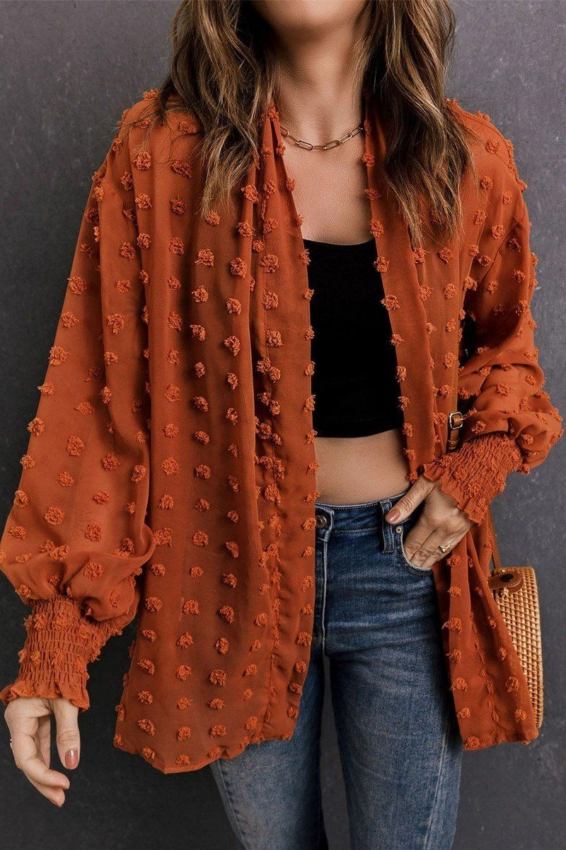 CHIFFON SWISS DOT MID LENGTH SHRUG FOR WOMEN HiddenVentilationPockets StainResistantFinish