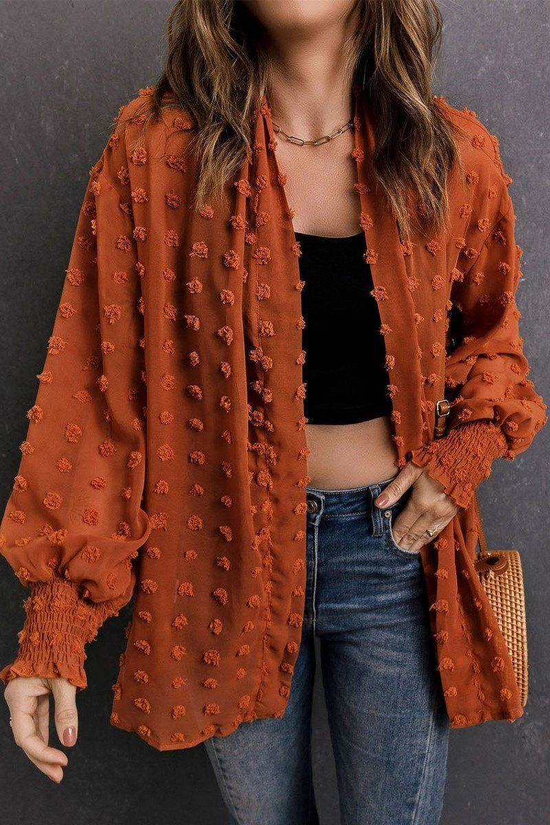 Structured Shoulder CHIFFON SWISS DOT MID LENGTH SHRUG FOR WOMEN