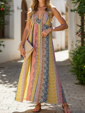 Villa Mood V-Neck Halter Printed Dress ??Chic Summer Essential