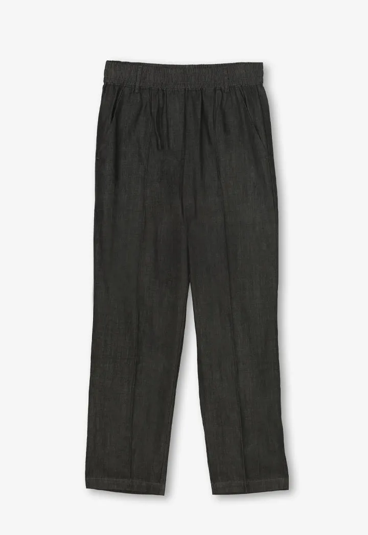 Choice Solid Straight Fit Pin Tuck At Front Trousers Black