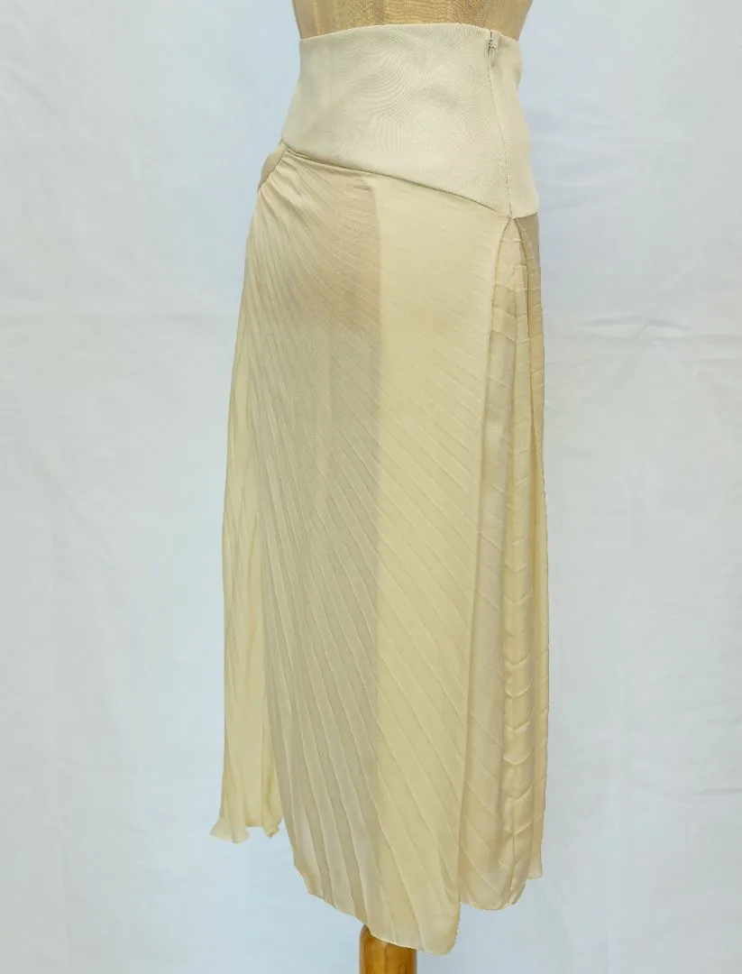 Christian Dior Beige Silk cutout pleated midi skirt
