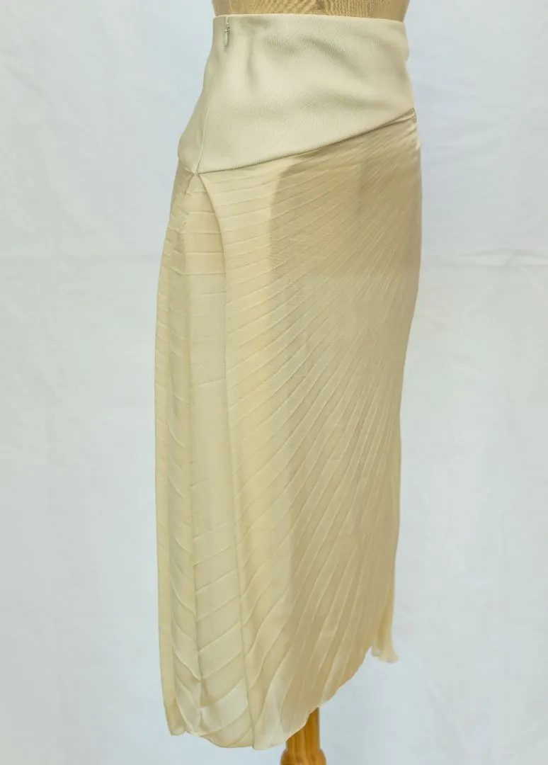 Christian Dior Beige Silk cutout pleated midi skirt