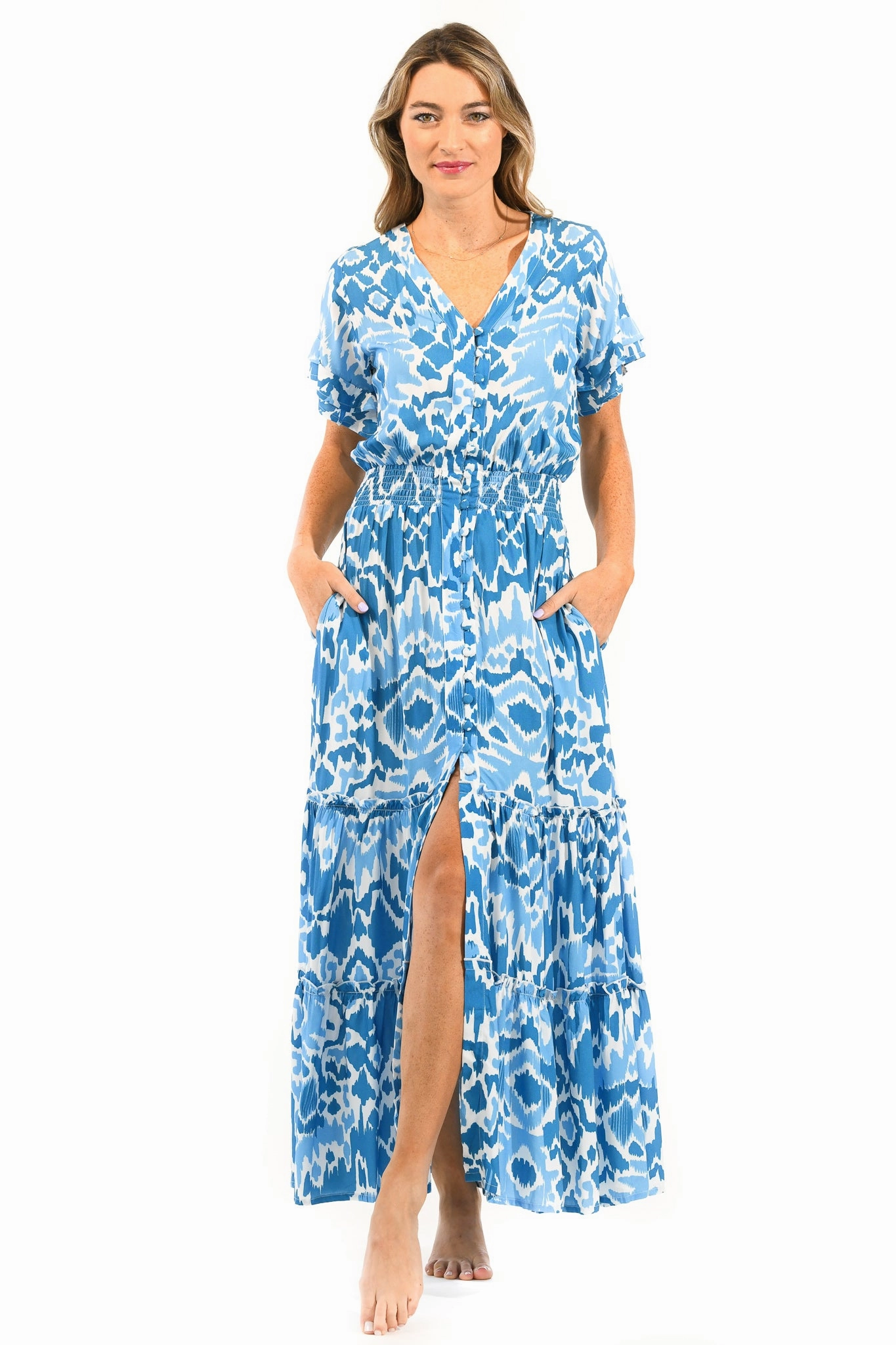 Christina Dress / Aegean Ikat Sleeveless Romantic dinner wear