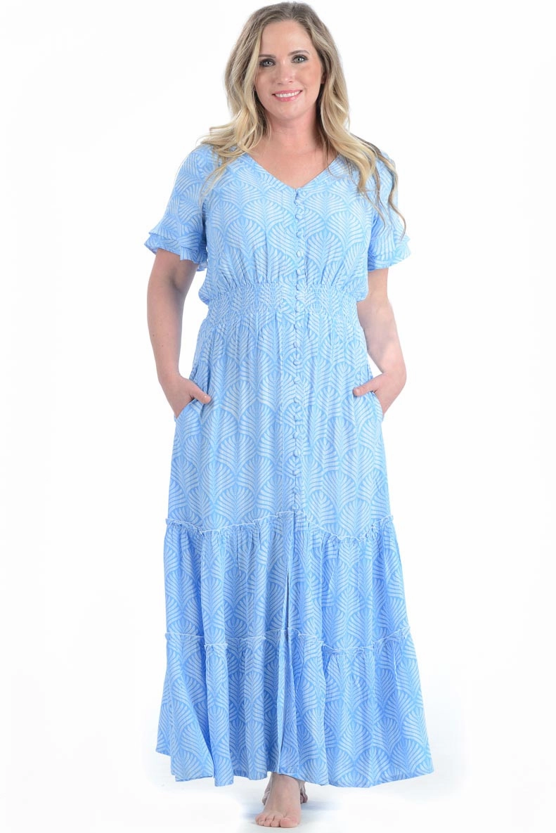 Christina Dress / Periwinkle Palm Timeless Shape Noble Glow