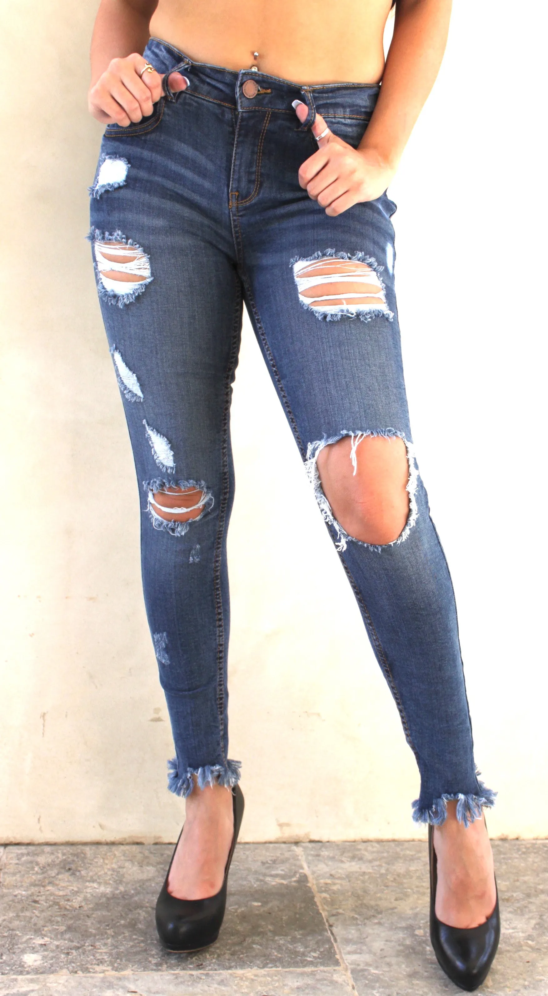 Ci Sono Ripped Fringe Denim Jeans