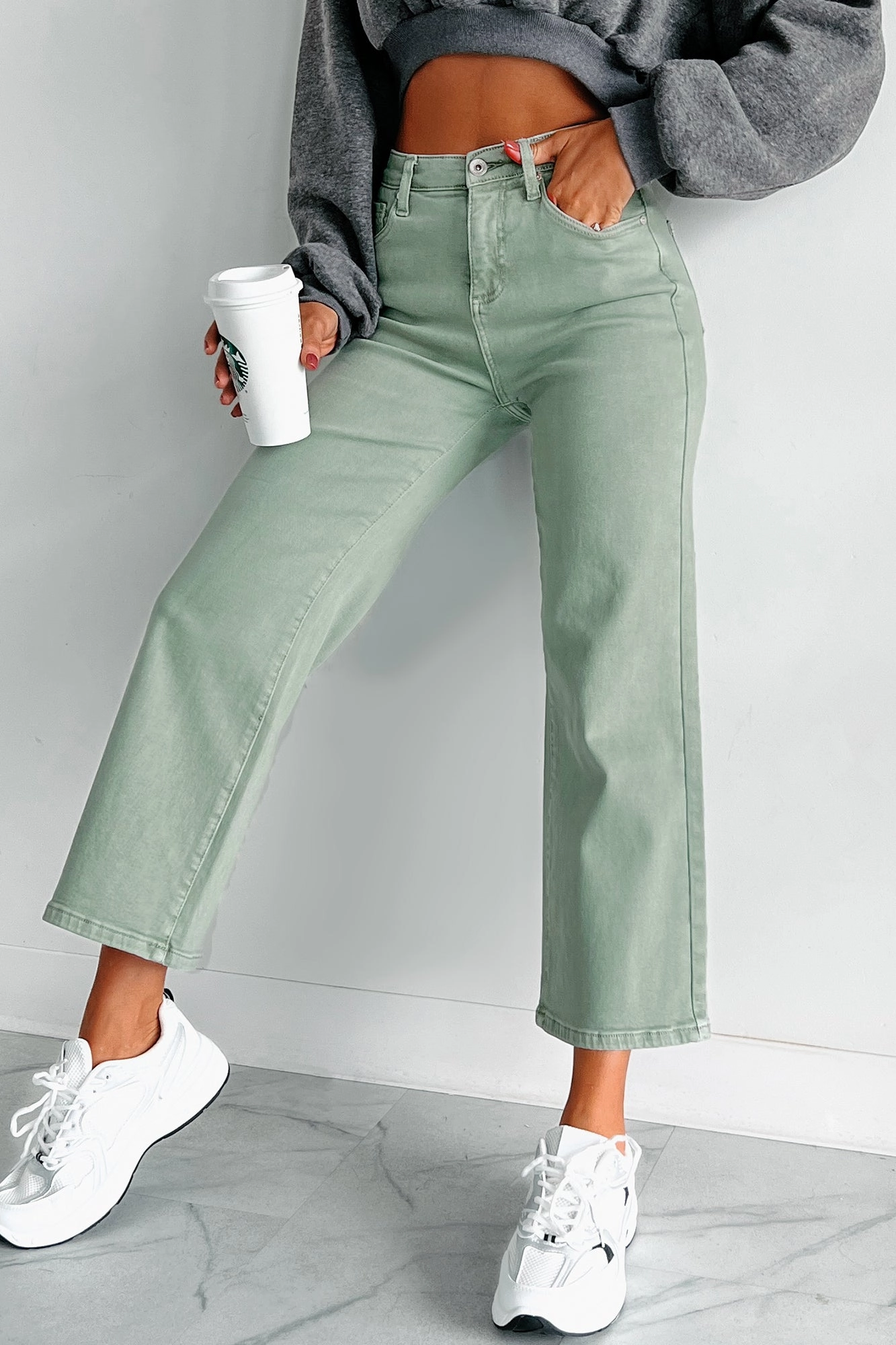 Cincinnati High Rise Tummy Control Special A Crop Jeans (Olive) Relaxed Wearable Flexible Gusset Design