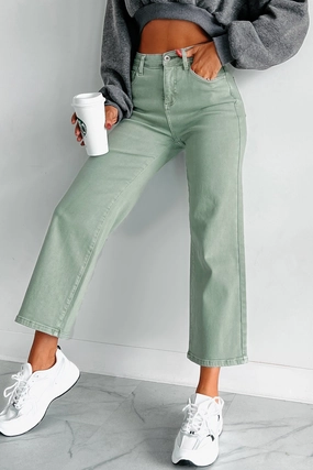 Cincinnati High Rise Tummy Control Special A Crop Jeans (Olive) Relaxed Wearable Flexible Gusset Design