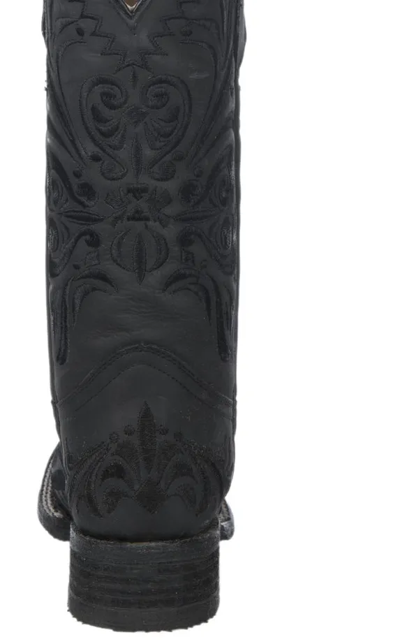 Circle G by Corral Women's Black with Black Filigree Embroidery Square Toe Western Boot