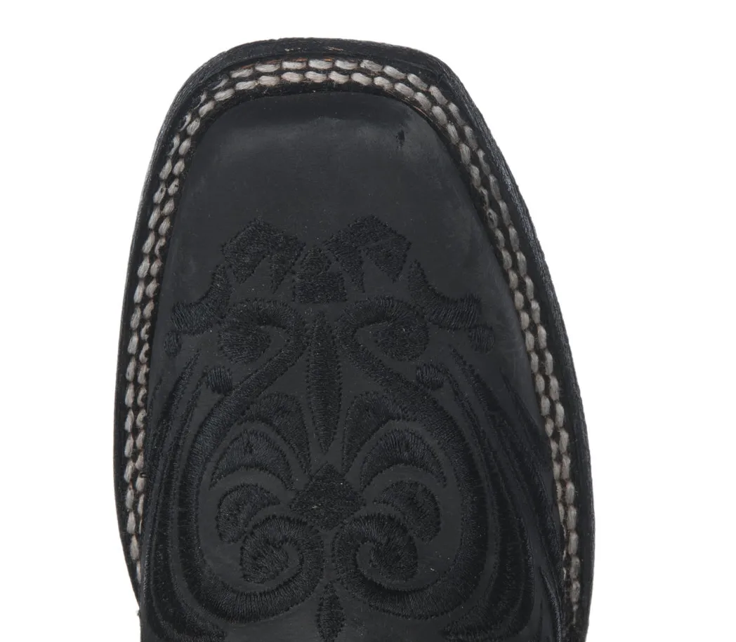 Circle G by Corral Women's Black with Black Filigree Embroidery Square Toe Western Boot