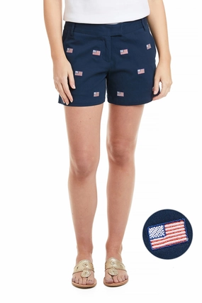Sailing Short Stretch Twill Nantucket Navy with American Flag embroidery details