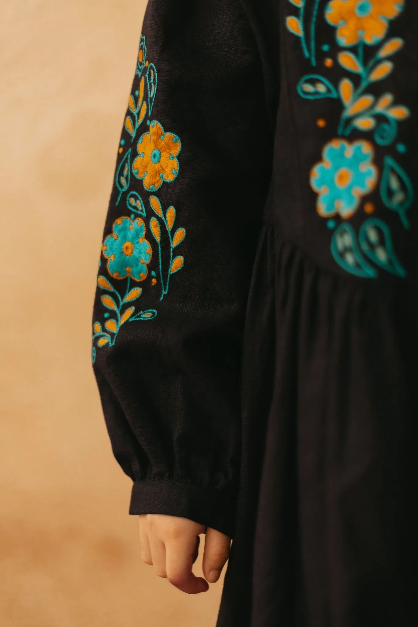 Claire Boho Beauty Girl Dress - Black Cotton Linen Dress
