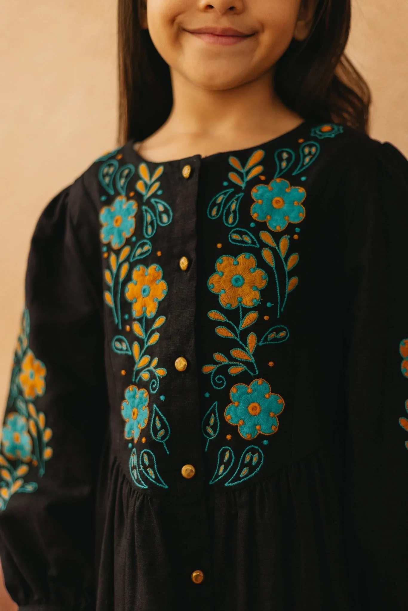 Claire Boho Beauty Girl Dress - Black Cotton Linen Dress