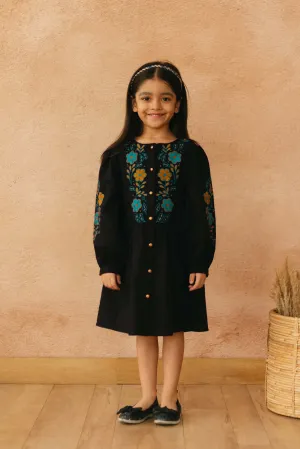 Claire Boho Beauty Girl Dress - Black Cotton Linen Dress