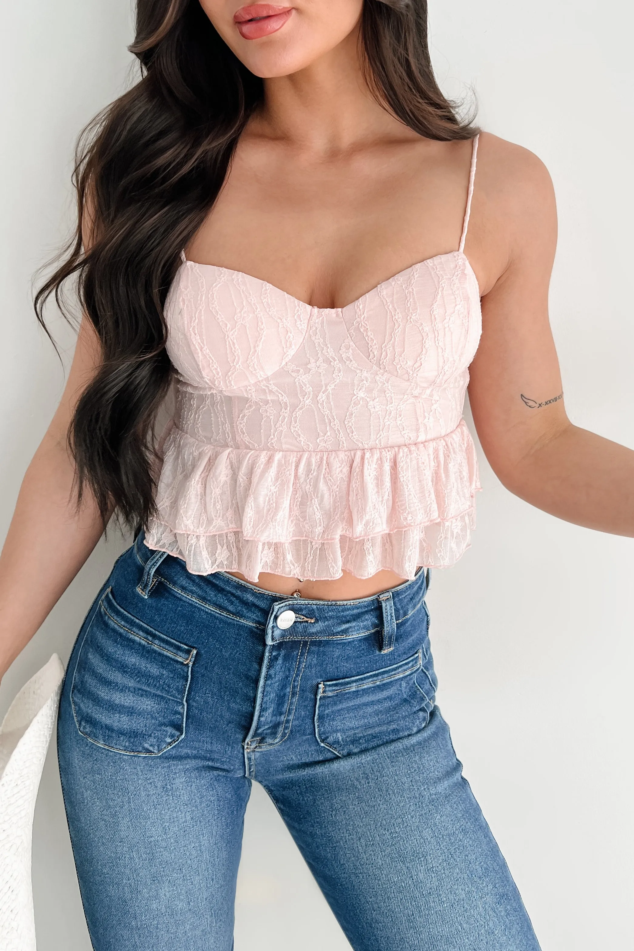 Garden Of Love Lace Peplum Crop Top (Blush) PreShrunk Fabric