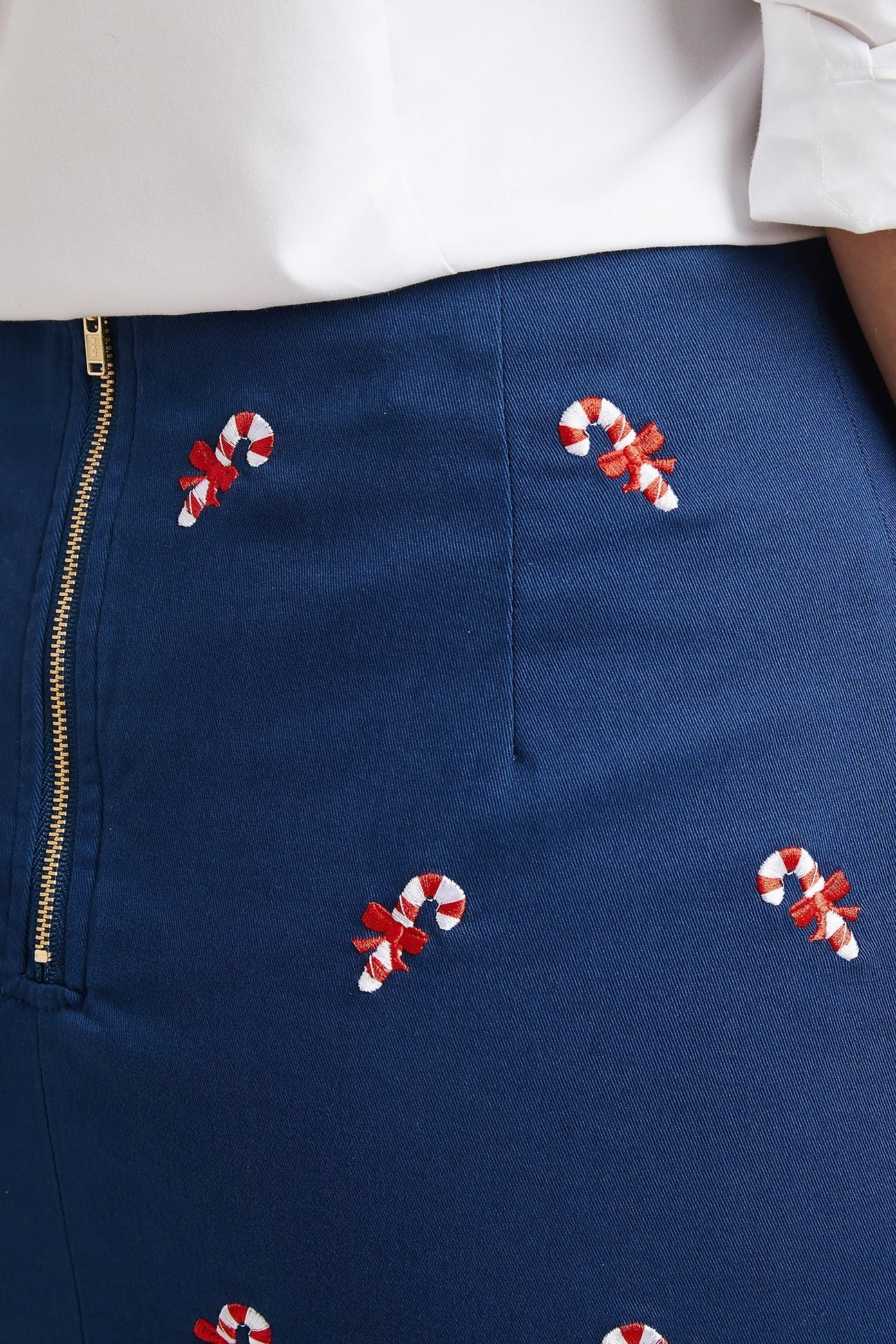 All Occasion Ali Skirt Stretch Twill Nantucket Navy with Candy Cane