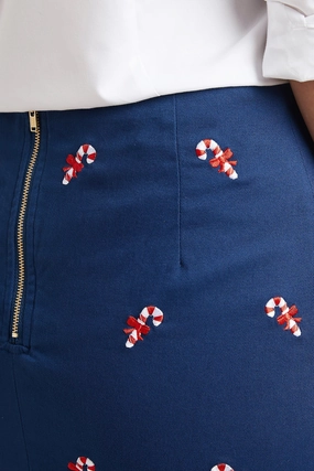 flared silhouette Ali Skirt Stretch Twill Nantucket Navy with Candy Cane