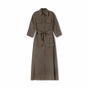 Tailored Style Belted Shirtdress | Brown [Final Sale]