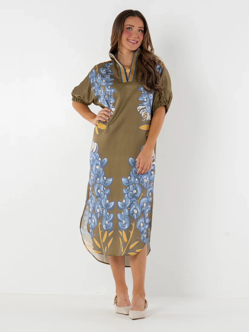 Emily Mccarthy Poppy Caftan Dress in Bluebonnet Office Tone