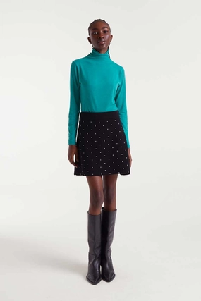 Polka Dot Knit Mini Skirt in Black Simple Flow Stylish Choice