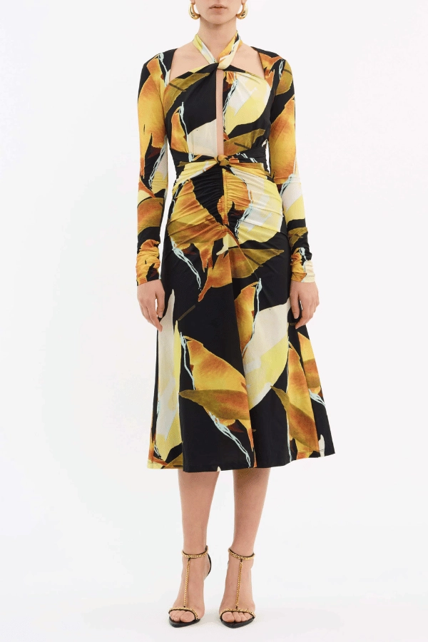 Petals Of Paradise Long Sleeve Midi Dress Print Warm-Layer