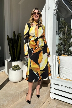Casual and Smart Bright Appeal Petals Of Paradise Long Sleeve Midi Dress Print