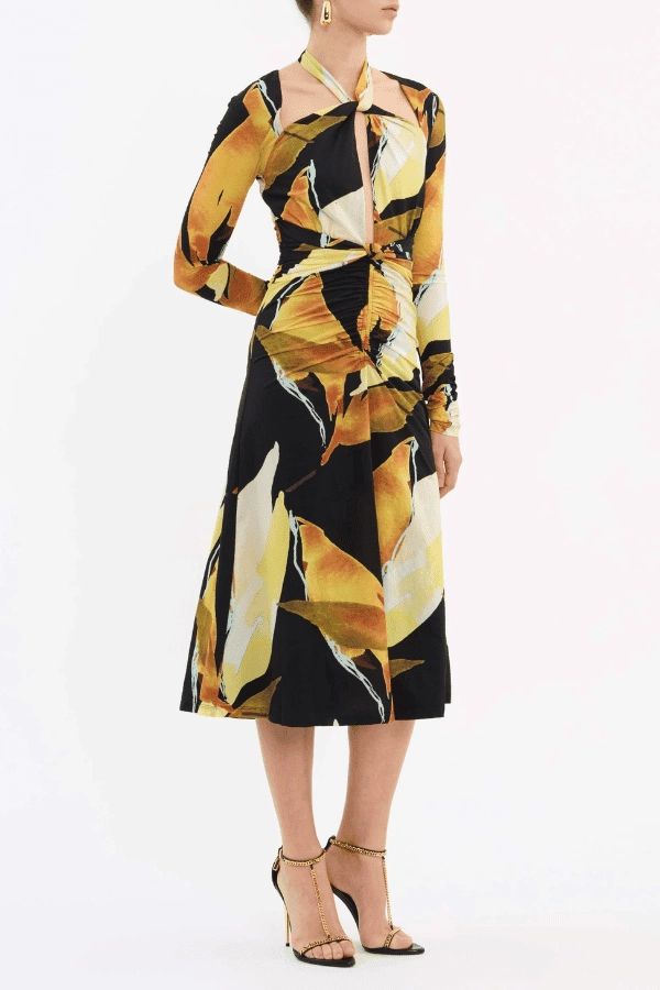 Petals Of Paradise Long Sleeve Midi Dress Print Air Layer
