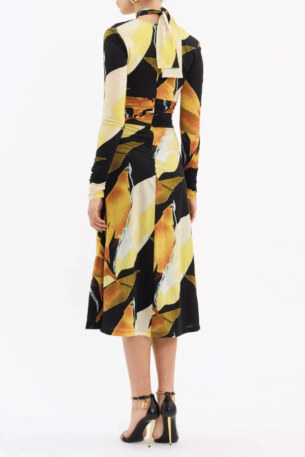 Petals Of Paradise Long Sleeve Midi Dress Print HypoallergenicFiber
